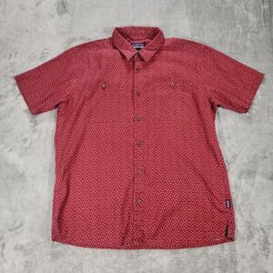 Patagonia Shirt Mens Large Red Back Step Short Sleeve Button Front Hemp Blend